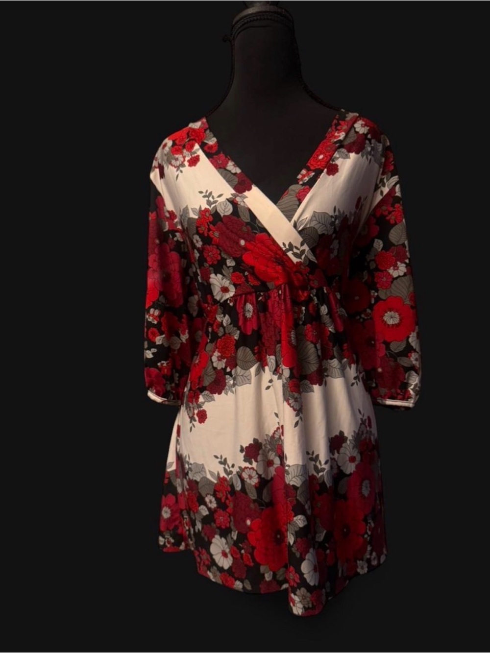 Lane Bryant Red, White & Black Floral Wrap Tunic